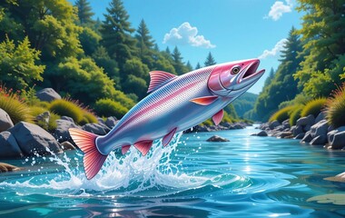 Fototapeta premium Background image with salmon, nature, wild, banner ad texture poster