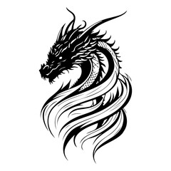 Fototapeta premium Stylized dragon head artwork displaying intricate lines and monochromatic contrast