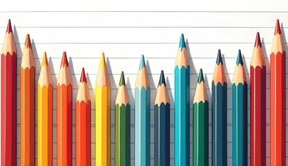 Colorful Pencil Illustration Pattern with Grid Paper Background &ndash; Flat Design"
