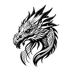 Obraz premium Stylized dragon head illustration with intricate line work and shading