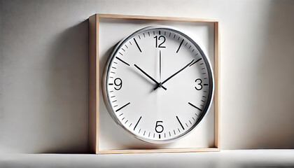 Minimalist Wall Clock with Wooden Frame on Light Background

