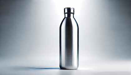 Stainless Steel Reusable Water Bottle on Minimalist Background


