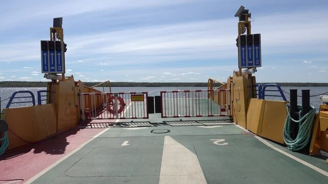 Hampetorp, Sweden A small car ferry crosses the Hjalmaren Lake to Vindo island. 