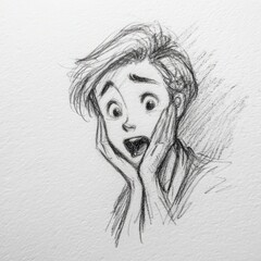 Detailed pencil sketch of a surprised young person.