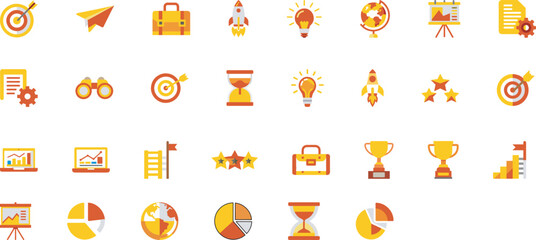 Flat Gradient Icons for Business Strategy, Goals, Time Management & Achievement | editable colourful icons - symbols  | Adobe Illustrator Artwork