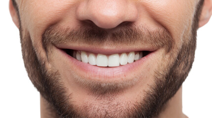 Fototapeta premium a man with a beard smiling and showing his teeth isolated, transparent background
