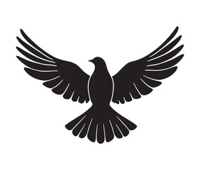 Flying dove of peace. Minimal black dove silhouette