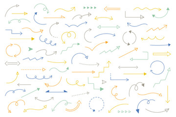 手描き　矢印　アイコン　セット　バリエーション　シンプル　イラスト　ベクター　デザイン　線画