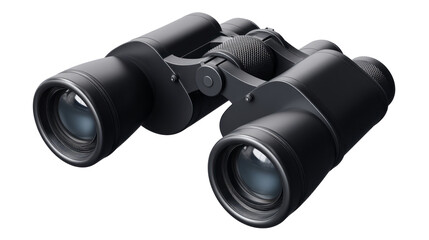 black binoculars for viewing distant objects isolated, transparent background