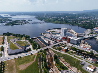Aerial view of hydro dam in the Ottawa-Gatineau metropolitan area.