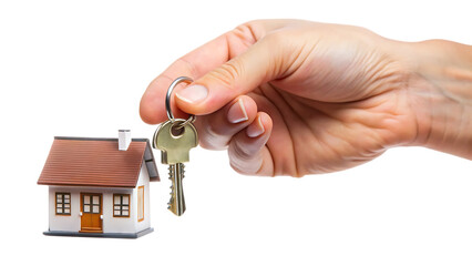 hand holding house keys with keychain isolated on white background PNG