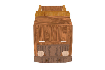 cartoon flat color monotone Handcrafted Wooden Toy Truck, Showing Design and Wood Grain Detail on a Neutral Surface