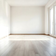 Bright Empty Room with White Walls, Wooden Flooring, and Large Window Letting in Natural Sunlight &mdash; Ideal for Interior Design and Real Estate Concepts