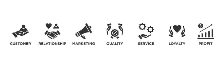 Customer relationship banner web icon glyph silhouette with icon of customer, relationship, marketing, quality, service, loyalty and profit
