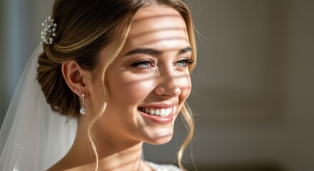 Fototapeta premium Close-up portrait of a bride with elegant updo and pearl hair accessory