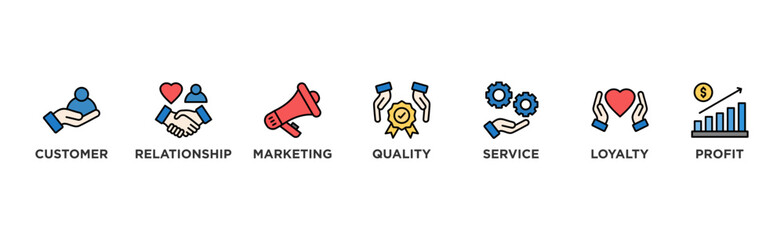 Customer relationship banner web icon glyph silhouette with icon of customer, relationship, marketing, quality, service, loyalty and profit