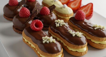 Delicious Chocolate and Cream Eclairs with Fresh Berries