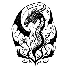 Dragon illustration hand draw black colour logo symbol perfect.