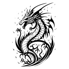 Dragon illustration hand draw black colour logo symbol perfect.