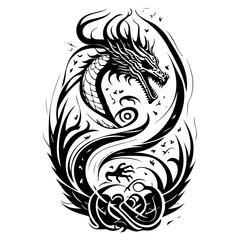 Dragon illustration hand draw black colour logo symbol perfect.