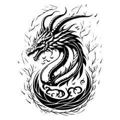 Fototapeta premium Dragon illustration hand draw black colour logo symbol perfect.