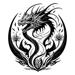 Dragon illustration hand draw black colour logo symbol perfect.