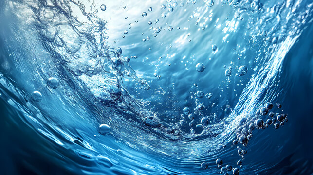 Abstract blue liquid swirls with bubbles. [Surreal Oceans] | Opal Seascapes | iridescent water. Illustration