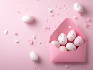 Pink Easter eggs in envelope