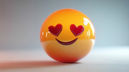 Digital rendering of a smiling emoji with hearts for eyes.