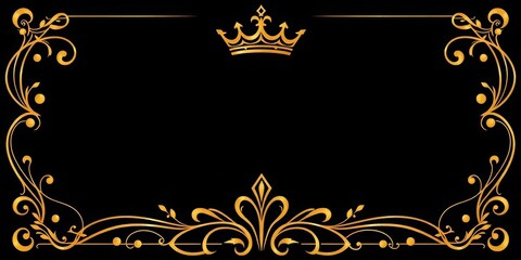 Elegant black and gold crown design, luxurious wedding or birthday invitation, gold foil, decor