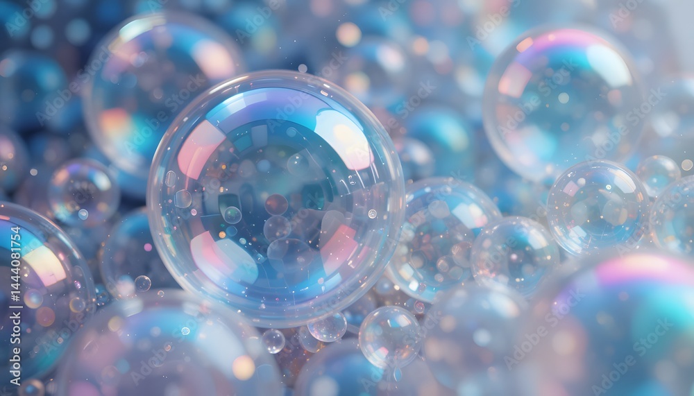Fototapete iridescent soap bubbles shimmer with a rainbow of colors, a captivating macro shot. delicate spheres