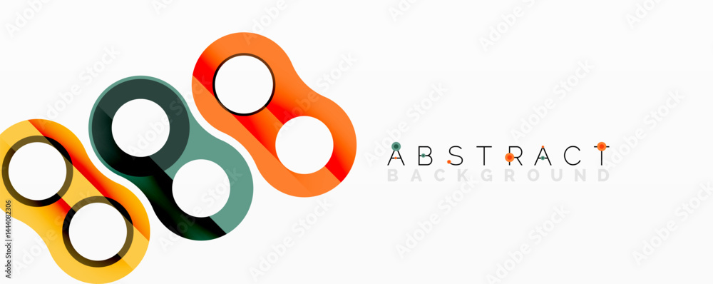 Poster abstract circles overlap, creating modern design. orange, teal, red hues dominate simple background.