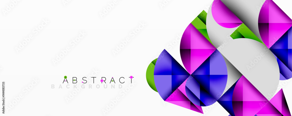 Poster Bright geometric shapes create dynamic composition. Vivid colors blend, forming abstract design. Modern style, clean lines, fresh look.