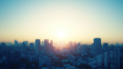 Fototapeta premium Sunrise over a hazy cityscape.