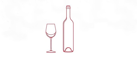 Modern line art wine bottle & glasses on textured background; ample copy space, abstract, art