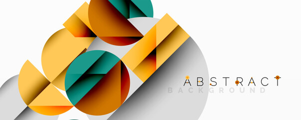 Modern abstract design. Overlapping shapes create dynamic composition. Warm, cool colors blend seamlessly. Minimalist aesthetic.