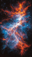 Naklejka premium A colorful space scene with a blue and orange cloud. The blue and orange colors are contrasting and create a sense of energy and movement. The stars in the background add to the overall sense of depth