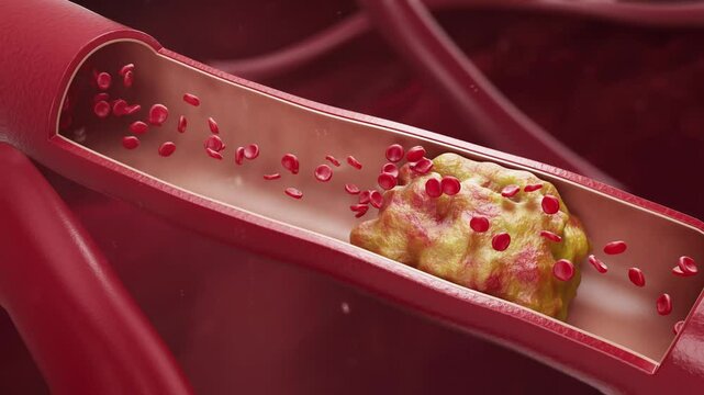 Thrombus forms in blood vessels, atherosclerotic plaques gather, vascular garbage gathers, blood vessel blockage, stroke, myocardial infarction, cardiovascular and cerebrovascular disease concept,3D. 