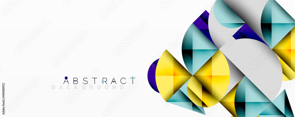 Poster geometric shapes create dynamic composition. bright colors, gradients, modern design. minimalist aes