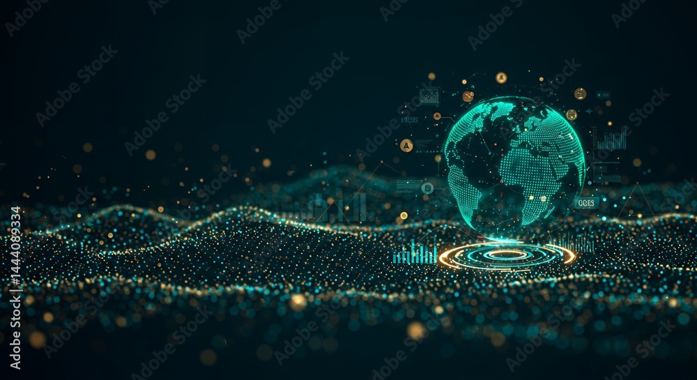 Poster digital globe representing global connectivity and data visualization in a futuristic abstract backg