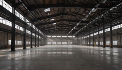 Spacious industrial interior, high ceiling, visible ductwork and steel beams , steel, pipes