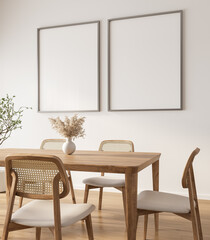Modern Dining Room with Framed Art and Wooden Furniture