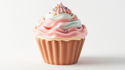 Delicious pastel-colored cupcake with swirls of frosting and sprinkles
