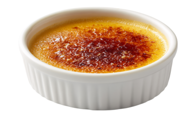 Creme brulee recipe custard dessert french food sweet caramelized sugar dish isolated on transparent background