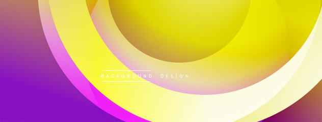 Abstract colorful layers create dynamic visual flow. Smooth gradients blend purple, yellow, pink hues. Modern design element.
