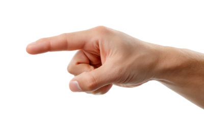 Pointing finger gesture hand direction guide human anatomy body part skin isolated on transparent background