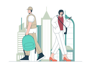 Passengers passing by in the city. Commuter illustration. Flat vector illustration concept.