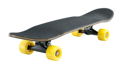 Skateboard complete black deck yellow wheels street skate park skateboarding isolated on transparent background