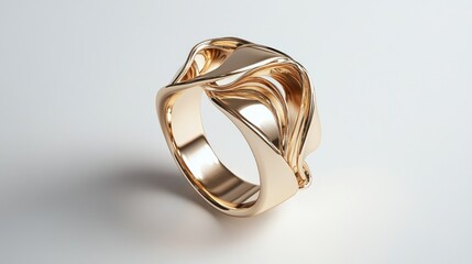 Modern gold ring with intricate, flowing design