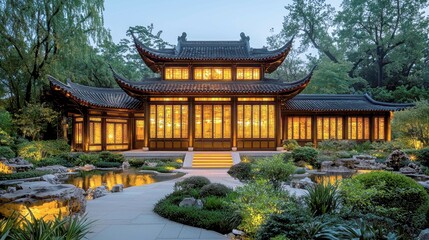Obraz premium Serene Chinese Garden Pavilion at Night